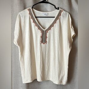 J. Jill•bohemian embroidered Dolman tee•women’s medium•linen/viscose blend•ivory
